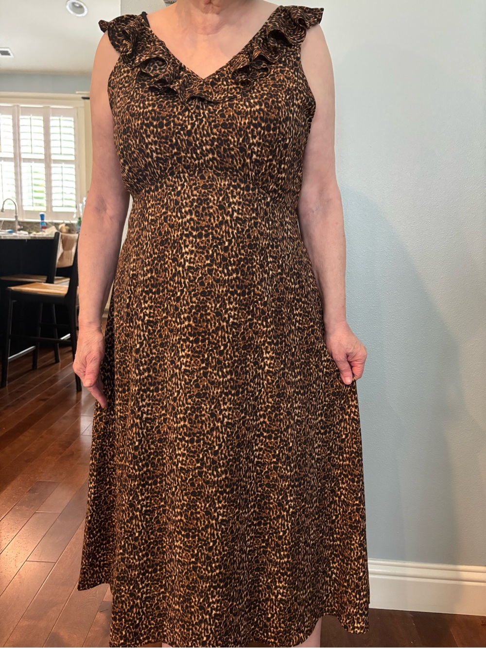 Talbots Brown Leopard-Print Ruffle Midi Dress